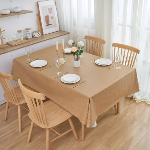 LIBERECOO Heavy Duty Vinyl Tablecloth with Flannel Backing Waterproof Oil-Proof Plastic Table Cloth Stain-Resistant Wipeable Rectangle or Square Table Cover for Indoor and Outdoor 60 x 84 Inch