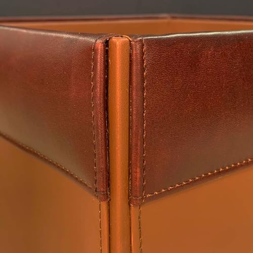 Dacasso 14 Quart Mocha Leather Square Waste Basket/Trash Can - Luxury Executive Decor and Sophisticated Office Essential