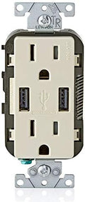 Leviton T5632-T Type-A USB in-Wall Charger with 15A Tamper-Resistant Outlet, USB Charger for Smartphones, Light Almond