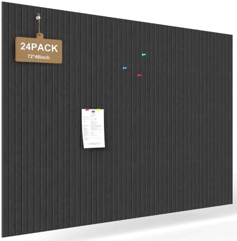 JBER Large Cork Board Alternative 72" x 48" - 24 Pack Self-Adhesive Felt Bulletin Board Tiles, Pin Board Vision Board for Walls, Office & Home Decor (Black)