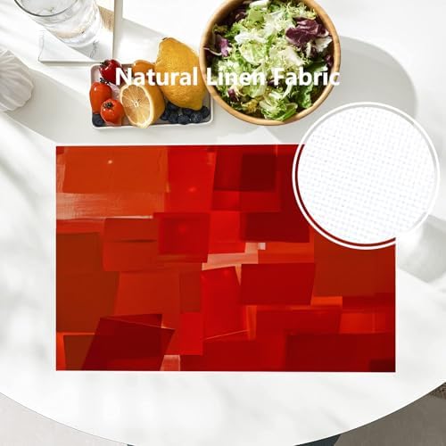 Batmerry Modern Art Textures Linen Placemats Set of 8, Red Orange Abstract Painting Acrylic Washable Table Mats for Kitchen Table Thickened Heat Insulation Dining Set Indoor Outdoor 12X18 in