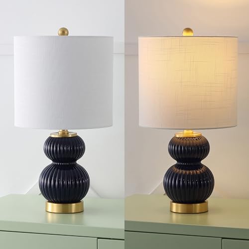JONATHAN Y Daphne Ribbed Gourd Metal/Glass Table Lamp 20", Navy