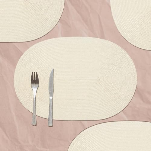 AHHFSMEI Placemats Set of 4 for Dining Table Washable Woven Non-Slip 18x12 inches Placemat Heat-Resistant Durable Table Mats for Dining Table Easy to Clean (Oval Beige, 4)