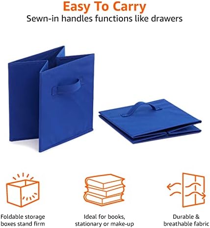 Amazon Basics Collapsible Fabric Storage Bins with Handles, Cube Organizer for Home Organization, 10.5"x10.5"x11", Navy, 6-Pack