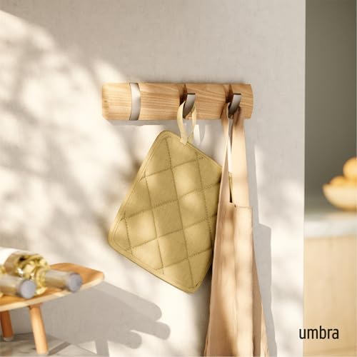 Umbra Flip Coat Rack, Wall Mount Retractable Hooks, 3-Hook, Natural/Nickel