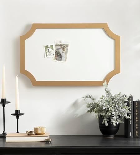 Kate and Laurel Holbrook Scalloped Magnetic Dry Erase Board with Marker and Four Magnets; 15 x 24; Gold; Decorative Wall Organization White Board for Use as Bedroom or Dorm Room Decor