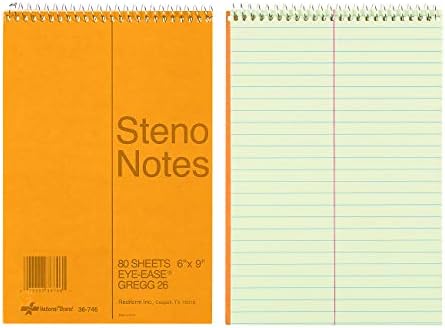 National Brown Board Cover Steno Notebook, Gregg Ruling, Green Eye-Ease Paper, 80 Sheets, 6 x 9.25 x 6 inches, Pack of 12 (36746-12)