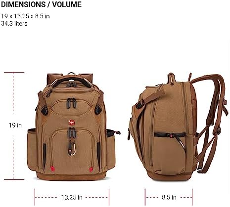 SwissGear Tool Bag Backpack, Fits Up to 17-Inch Laptop, Work Pack PRO, Brown Canvas