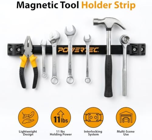 POWERTEC 12 Inch Magnetic Tool Holder Strip (8-Pack), Heavy Duty Metal Magnet Bar Organizer for Garage, Workshop and Kitchen, Wall Mount Storage Rack with Screws