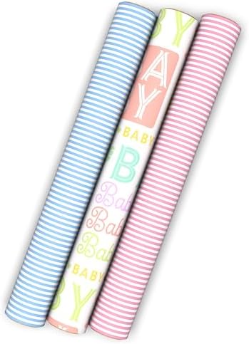 Hallmark Wrapping Paper Mini Rolls, 3-Pack (Baby Shower) 60 Sq. Ft.