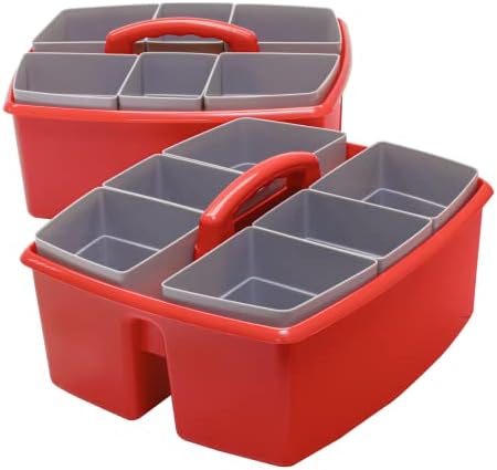Storex Large Classroom Caddy with Cups, 13 x 11 x 6.575 Inches, Red, Case of 2 (00981A02C)