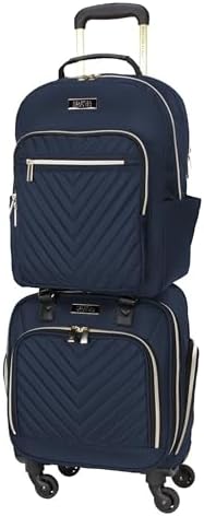 Kenneth Cole REACTION Chelsea 2-Piece Bundle - 17" 4-Wheel Spinner Underseat Carry-On Luggage & Matching 15" Laptop Backpack, Navy