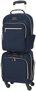 Kenneth Cole REACTION Chelsea 2-Piece Bundle - 17" 4-Wheel Spinner Underseat Carry-On Luggage & Matching 15" Laptop Backpack, Navy