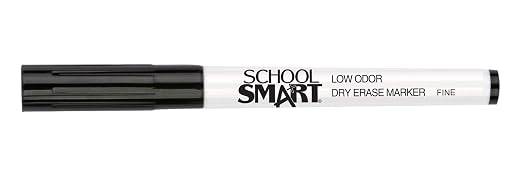 School Smart Dry Erase Pen Style Marker, Fine Tip, Black, Pack of 12 - BY1076-12BLACK