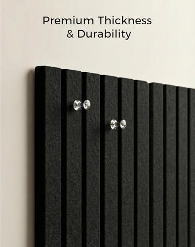 Aothia Felt Bulletin Board Tiles, 12-Pack 48"x36" Large Pin Board for Wall, Modern Cork Board Alternative for Notes, Photos, Memo & Office Organization, 70 Adhesive Tabs & 40 Push Pins, Black