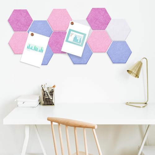 6.7 x 5.9 in 16 Pcs Hexagon Cork Board Tiles, Felt Pin Boards, Pink