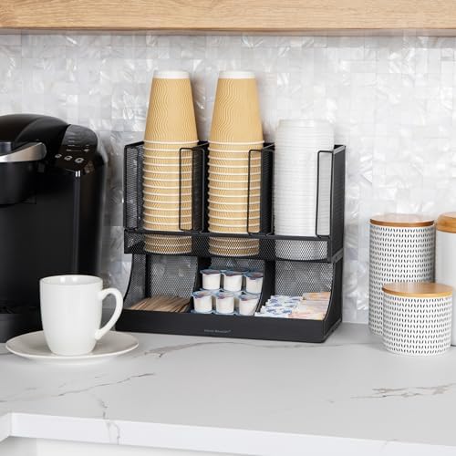 Mind Reader Multipurpose Countertop Organizer, Office Breakrooms, Cup and Condiment Station, Metal Mesh, Black