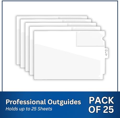 Doctor Stuff - Center Tab Vinyl Outguides, Diagonal Cut Front Pocket, Top Charge Out Slip Pocket, Plastic File Folder, Letter Size 9" x 13-1/4", White, 25/Box