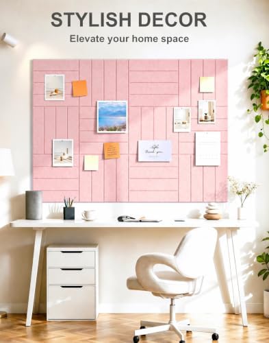 0.47" Thick Felt Wall Tiles 36"x24" Cork Board Alternative 6 Pack 11.81"x11.81"Felt Bulletin Board Pin Board with Removable Adhesive Tape&30 Pushpins for Home Office School(Bold-Coral Pink)