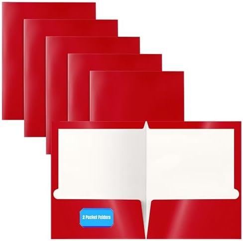 Better Office Products 2 Pocket Glossy Laminated RED Paper Folders, Letter Size, Paper Portfolios Box of 25 Red Folders