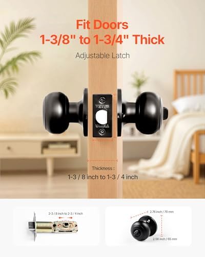 VEVOR 6 Pack Black Door Knobs, Privacy Door Knob with Round Ball, Keyless Exterior & Thumb Turn Lock Interior, All Metal Doorknobs Hardware, Matte Black Modern Design for Bedroom & Bathroom