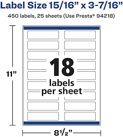 Avery® Matte White Rectangle Labels, Sure Feed® Technology, 15/16" x 3-7/16", 450 Matte White Printable Labels