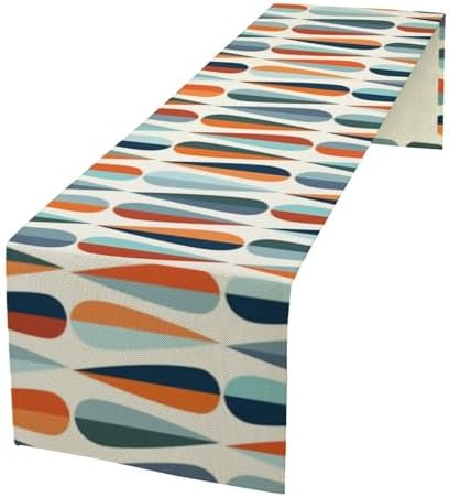 Mid Century Modern Table Runner Retro Blue Orange Grey Water Droplets Geometric Table Runner for Kitchen Dining Room Dining Table Decoration 13x70in