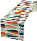 Mid Century Modern Table Runner Retro Blue Orange Grey Water Droplets Geometric Table Runner for Kitchen Dining Room Dining Table Decoration 13x36in