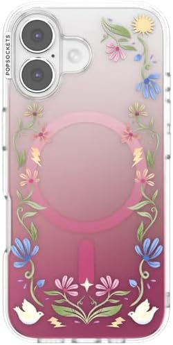 PopSockets iPhone 17 Phone Case with MagSafe, Wireless Charging Compatible, Disney - Boho Wildflowers Maroon