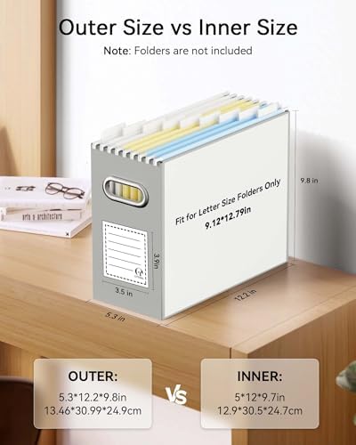 Oterri Portable Collapsible Cardboard File Box with Handle for Letter-Size | 4-Pack. Stainless Steel Handle. Label Stickers Included. Fits Letter Folders (Not Included). Home, Office, School, Dorm, Tax.