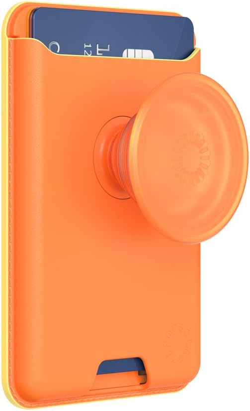 PopSockets Phone Wallet for MagSafe with Grip- Canteloupe | PopWallet, Holds 3 Cards, Magnetic, Removable, Secure, Orange, Phone, Women