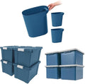 Bundle of IRIS USA 6 Gallon Plastic Wastebasket 3-Pack + 20 Gallon Lockable Storage Bins 4-Pack + 35 Qt File Box 4-Pack Eco Friendly Sustainable, Navy Made with Recycled Materials