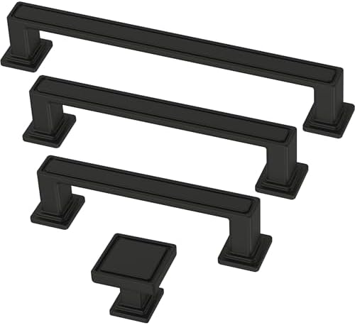 Franklin Brass 10 Pack Matte Black Cabinet Handles 3-3/4 inch (96mm) Kitchen Cabinet Handles and Drawer Pulls for Cupboards and Dressers | Recessed Square
