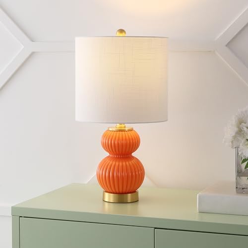 JONATHAN Y Daphne Ribbed Gourd Metal/Glass Table Lamp 20", Orange