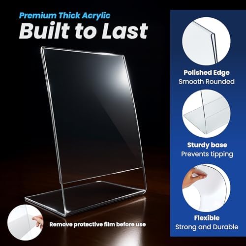 Azar Displays 112738 3.5" W x 3.5" H L-Shaped Acrylic Sign Holder-10pk