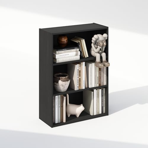 Furinno Simple Book Shelf, 3-Tier Bookshelf, Storage Shelves Bookcase, 9.7 x 23.7 x 31.5, for Living Room, Bedroom, Home Office, Americano