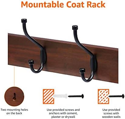 Amazon Basics Rectangular Farmhouse Wall-Mounted Coat Rack for Entryway and Bedroom, Storage Organizer, 5 Double Hooks, Light Walnut