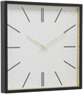 Forma Square Modern Wall Clock, 16" Minimalist Black Frame with Gold Trim, Quartz Movement, Glass Face, Contemporary Indoor Wall Décor