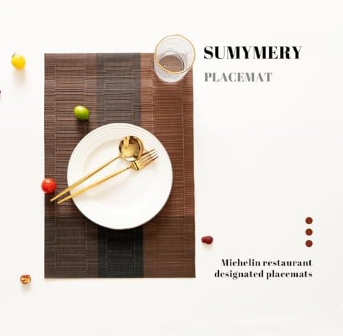 Placemats Set of 6 Vinyl/Plastic Woven Place Mats for Kitchen Table Indoor/Outdoor Washable Placemat Wipeable Dining Table Mats (Ombre Brown Black,6)