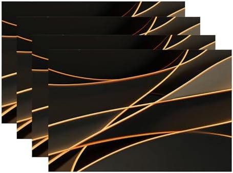 Batmerry Glowing Mocha Mousse Neon Lines Network Minimalism Linen Placemats Set of 4, Black Washable Table Mats for Kitchen Table Thickened Heat Insulation Dining Set Indoor Outdoor 12X18 in