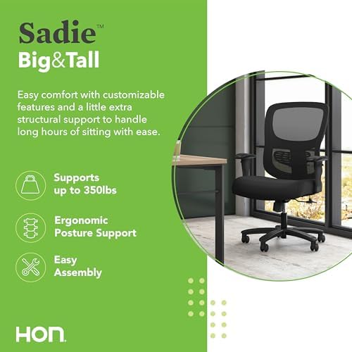 HON Sadie Big and Tall Ergonomic Office Chair, Heavy Duty Desk Chair, Black
