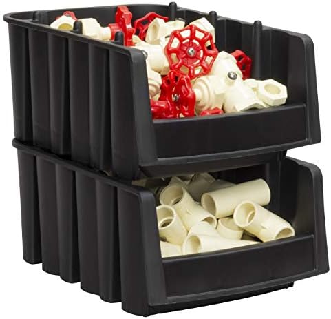Akro-Mils 30718 Economy Stacking Shelf Plastic Storage Bins, (12-Inch x 8-3/8-Inch x 5-Inch), Black (8-Pack)
