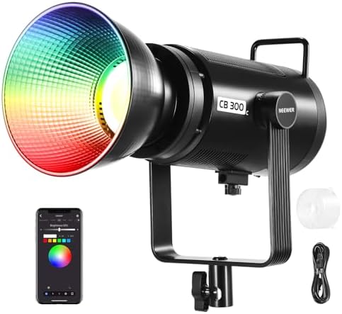 NEEWER CB 300C RGB LED Video Light with Reflector, 300W, APP/2.4G Control, 17 Scenes 29600Lux/1m 2500-7500K CRI97+/TLCI97+ Full Color Bowens COB Continuous Output Lighting Dimmable for Studio Filming