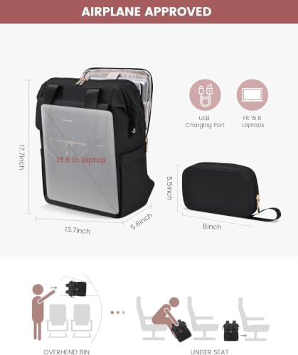 LOVEVOOK Laptop Backpack for Women with Giant Tumbler Holder, 15.6 Inch Work Laptop Bag with USB Port, Fashion Teacher Nurse Backpack Purse, Waterproof Travel Computer Backpack, 2PCS, Black