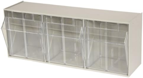 Akro-Mils TiltView Plastic Storage Cabinet with 3 Tilt Out Bins, Horizontal Plastic Parts Organizer, Teacher Toolbox, and Office Supply Organizer, 23-5/8" W x 9-7/16" H x 7-7/8" D, Stone