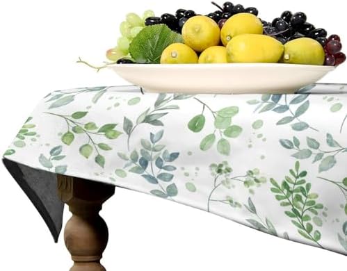 Sage Leaves Tablecloth, Watercolor Spring Floral Green Eucalyptus Leaf Print Table Cover for Farmhouse Kitchen Dinning Indoor Outdoor Party Decor 55x55in