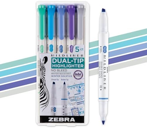 Zebra Pen MILDLINER No Bleed Highlighter, Winter Solstice, Dual Tip, 5-Pack