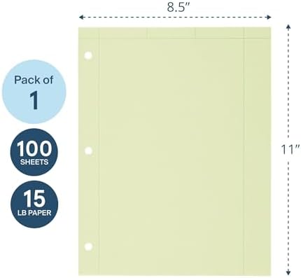 ROARING SPRING Graph Ruled Engineering Pad, Engineering Graph Paper Pad, 5x5 Grid to Edge, 8.5" x 11", 100 Sheets, 3 Hole Punched, Green Tinted Sheets, Made in USA