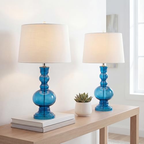 JONATHAN Y Genie 28.5" Glass Table Lamp, Night Blue, Set of 2