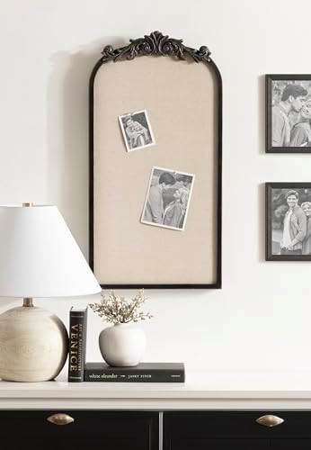 Kate and Laurel Arendahl Arch Pinboard; 13 x 25; Black; Framed Arched Ornate Vintage Cork Board for Use as Motivational Vision Board or Wall Organizer